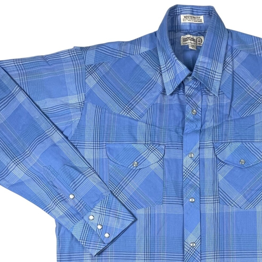 Sheplers Shirt Mens L Blue Plaid Western Fit Pearl Snap Long Sleeve Cowboy Top